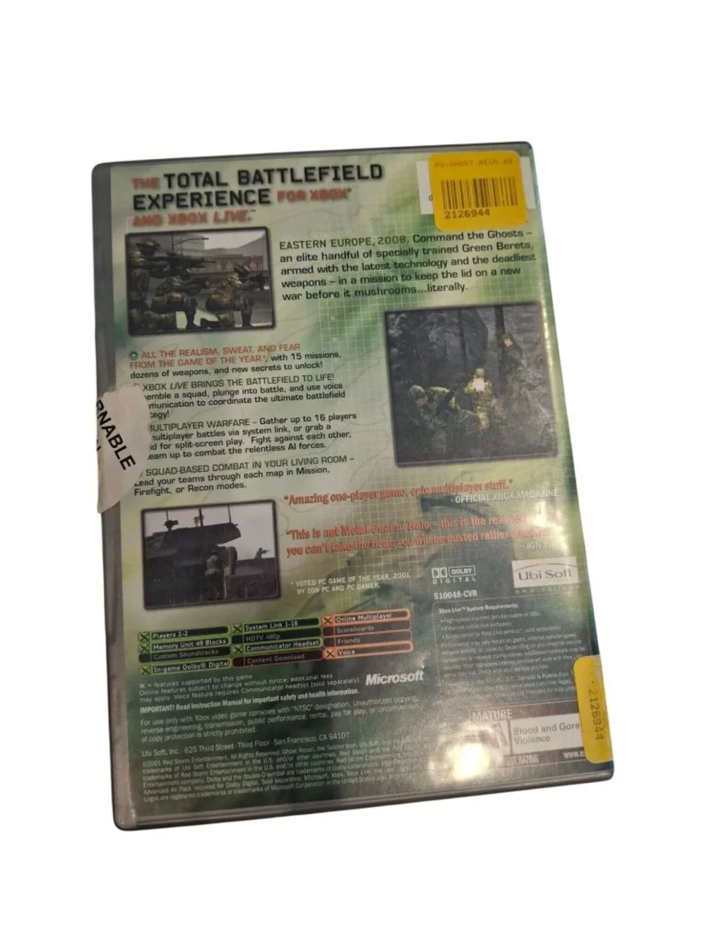 Tom Clancy's Ghost Recon Platinum Hits Original Xbox 2002 Ubisoft FPS Game CIB